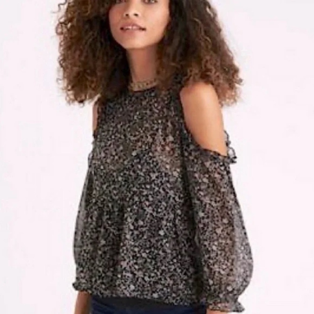 American Eagle Floral Cold Shoulder Sheer Blouse Black NWT Size S